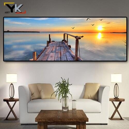 Sky Clouds Bridge Sunsets Natural Sea Panorama Landscape Canvas Painting Cuadros Posters and Prints Wall Picture for Living Room