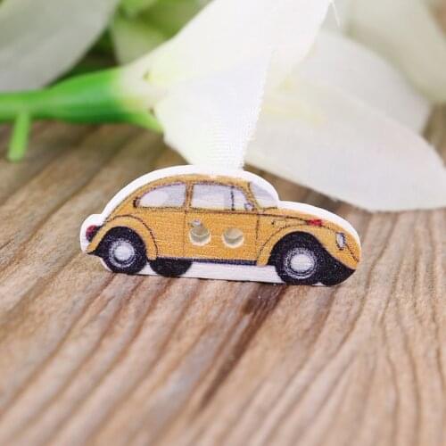 50Pcs Car Wooden Buttons 2 Holes Scrapbooking Crafts DIY Baby Sewing Accessories E56C