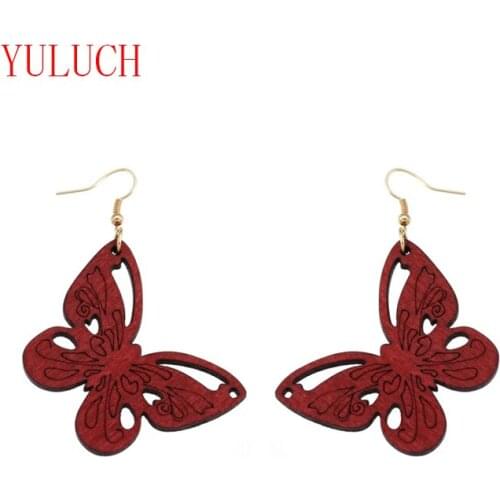 YULUCH Four Colors Natural Wooden Insect Butterfly Lifelike Pendant for Ethnic Women Jewelry Accessories Earrings Party Gifts