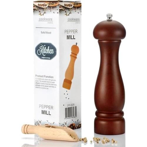 8 Inch Handheld Seasoning Mills Grinder Natural Oak Wood Pepper Spice Mill Grinder Spice Milling Machine Cooking Tools