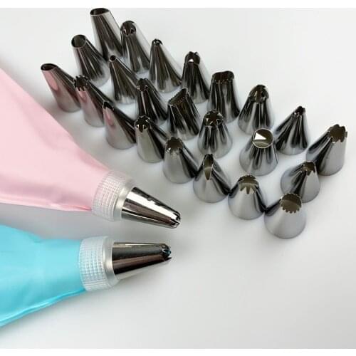 26 pcs Silicone Pastry Bag Tips Kitchen Icing Piping Cream Reusable Pastry Bags 24 Nozzles DIY Cake Decorating Baking Tools