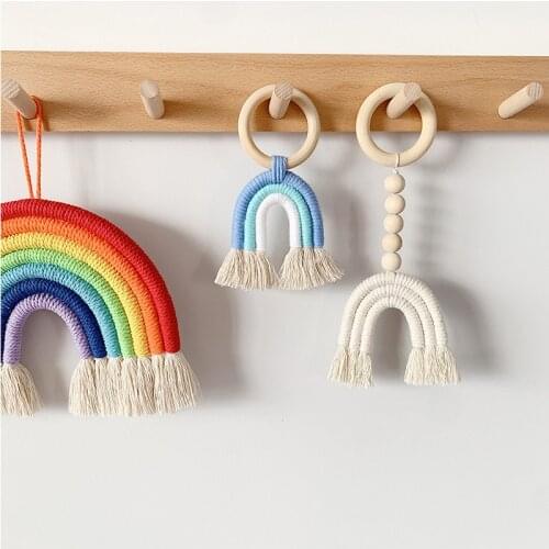 Scandinavian Children Room Rainbow Ornaments Wooden Beads Tassel Hanging Pendant Baby Bedroom Nursery Decor Photo Props Handmade