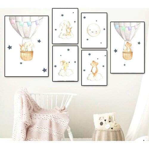 Elephant Rabbit Bear Balloon Moon Nursery Wall Art Canvas Painting Nordic Posters And Prints Wall Pictures Baby Kids Room Decor