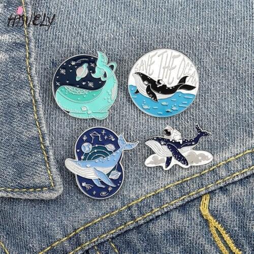 Save the Ocean Enamel Pin Astronaut and Whale Adventure in Space Ocean Brooches Bag Lapel Pin Badge Jewelry Gift for Friend JA73