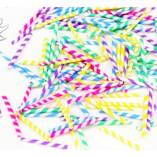 500pcs of Polymer Clay Candy Straws - Rainbow Mix of Striped Pixie Sticks 25mm*2.5mm hand rolled sticked