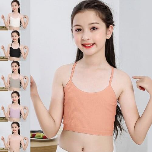 3# Sports Bra Kids Girls Underwear Foam Bra Vest Children Underclothes Summer Cotton Breathable Stretchable Sport Undies Clothes