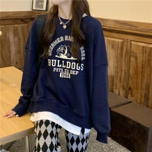 Thin Pullover Print Sweatshirt Vintage Fashion Autumn Designer Loose O-Neck Sweatshirt Harajuku Hoodie Mujer 2021 Korean Clothes