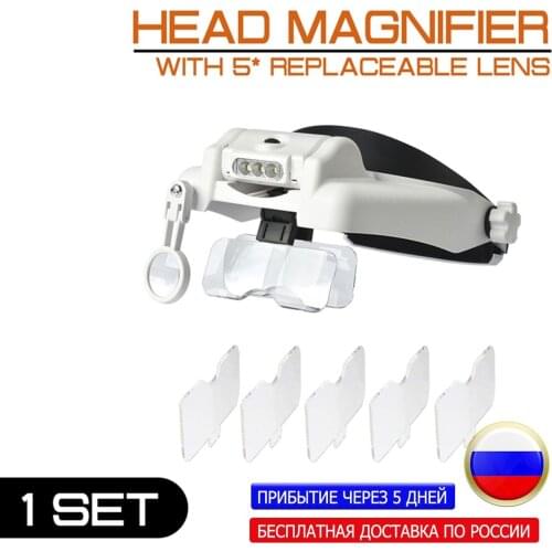 Magnifier Multi-functional Headband Loupe With 5 Replaceable Lenses Led Head Mounted Magnifying Glass Watchmaker Repair Tool