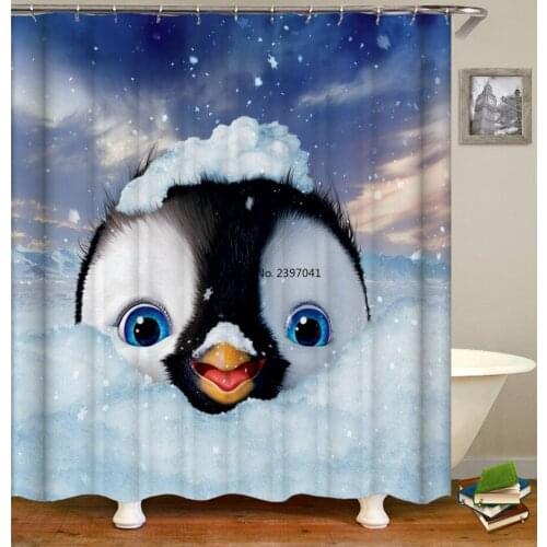 Cute Funny Cartoon Shower Curtain Penguin Cat Panda Waterproof Fabric Bathroom Shower Curtains Polyester Bathtub Screen 180X180