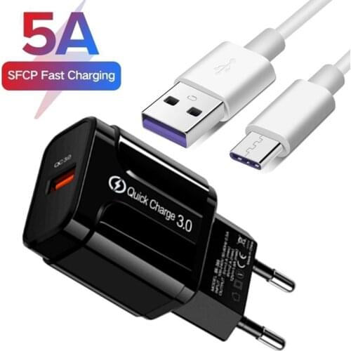 For Samsung Galaxy A51 A50 A21S A12 M31S A02S A52 A32 A42 A41 18W 5A Fast Phone Charger Adapter EU Plug Type-c USB Cable Charger