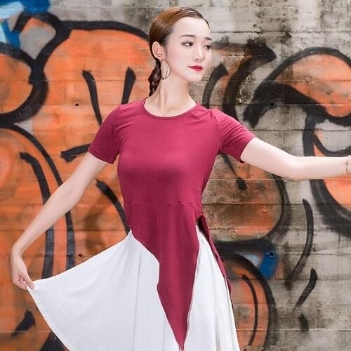 2020 New Latin Top For Women Lace Up Training Short Sleeve Shirts Tango Cha Cha Dance Salsa Practice Performance Clothing SL3262