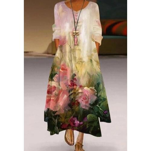 Flower Print Long Maxi Dress Women Fashion Floral Dresses Long Sleeve Sexy Party Evening Dress Femme Vestido Elegent Street