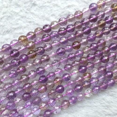 High Quality Natural Clear Purple Yellow Quartz Ametrine Crystal Faceted Round Loose Jewelry Necklaces Bracelets Beads 05988