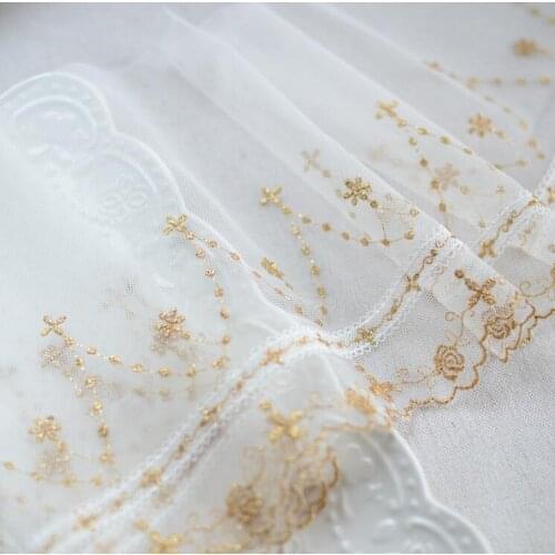 1 Meter/lot 21cm width Beautiful Gold Lace Fabric Vintage Embroidered Lace Edge Trim Ribbon Wedding Applique DIY Sewing Craft