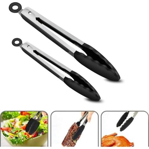 1pcs Silicone Heat-Resistant Food Tong Non-Slip Nylon Bread Tong Serving Tong Grill Kitchen Buffet Tongs Accessories Steel Tools