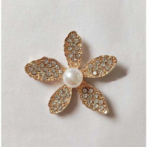 10 PCS 33x36mm Metal Alloy Crystal Rhinestones Imitation Pearl Flowers For Clothing Headdress Accessories DIY Jewelry Making