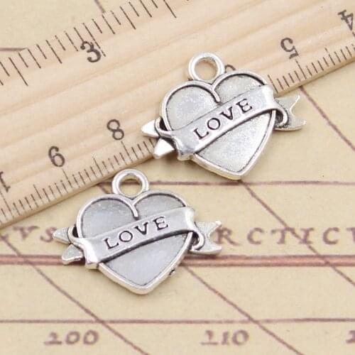 10pcs Charms ribbon heart love 21x25mm Tibetan Silver Color Pendants Antique Jewelry Making DIY Handmade Craft