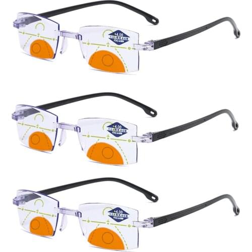 2021 Rimless Cutting Bifocal Reading Glasses Women MenAnti Blue Light Blocking Square Presbyopic Glasses Diopters +1.0 To +4.0
