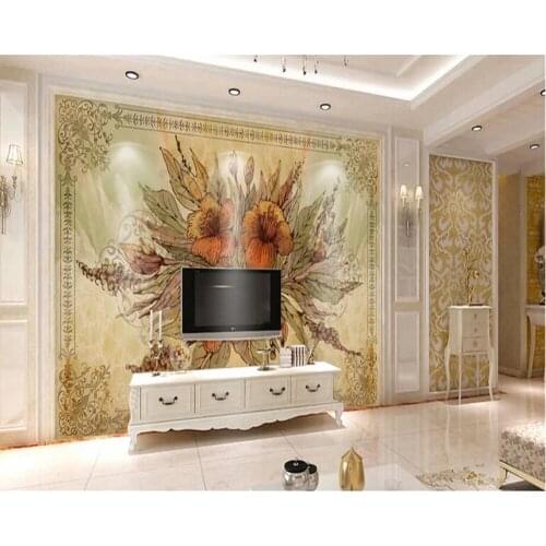 Beibehang 3D Wallpaper European Retro Floral Marble Backdrop Living Room Bedroom TV Background Mural wallpaper for walls 3 d