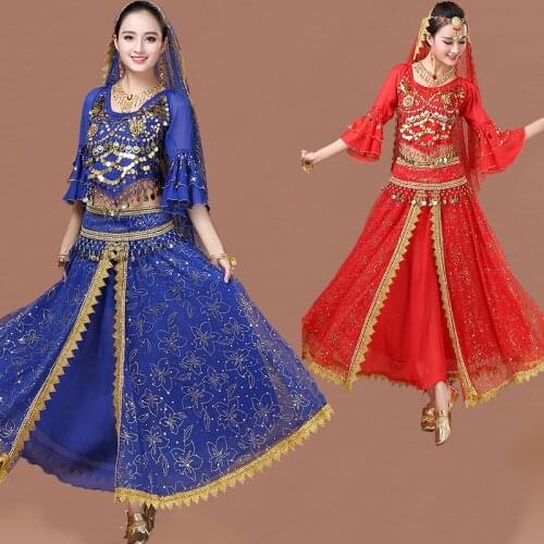 4Pcs/Set Adult Belly Dance Costume Stage Performance Wear Clothes High Quality Oriental Indian Dance Dress For Women 3 Color