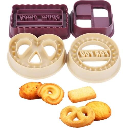 ANGRLY 4Pcs/Set Circle / Square / Rectangle / Heart-shaped Design Sugar Cookie Molds Craft Plunger Cookie Cutter Molds Tools
