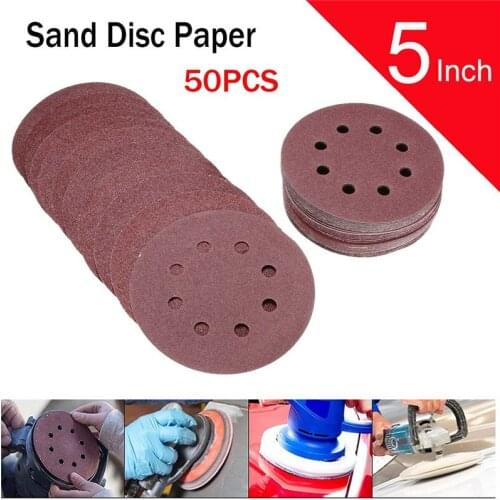 50Pcs 5 inch Round Shape Sanding Discs Hook Loop Sanding Paper Buffing Sheet Sandpaper 8 Hole Sander Polishing Pad Sandpaper