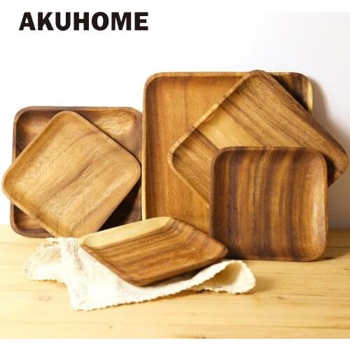 Acacia Wooden Tray Dinner Plate Food Dessert Tea Plate Round Square Rectangle