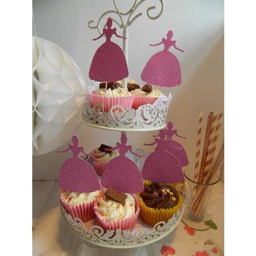 Glitter Pink Princess wedding girl birthday cupcake toppers naming day party cake decoration doughnut toothpicks