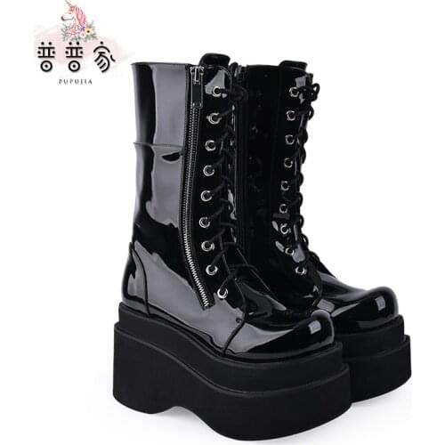 Princess sweet lolita boots Original cool womens boots double bottom punk double zipper lace up boots fashion women pu136