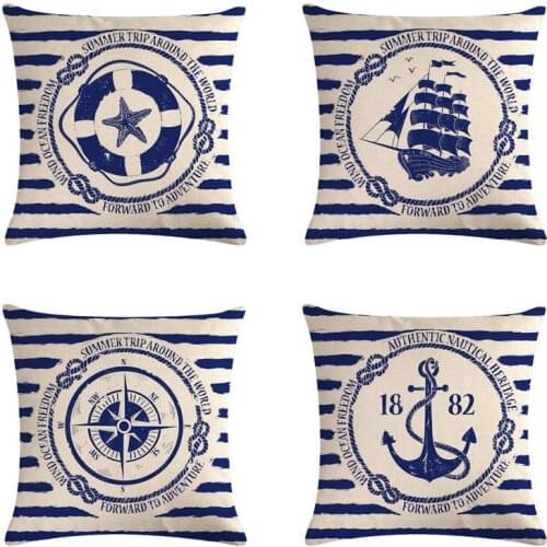 Cartoon Ship Rudder Cotton Linen Throw Pillow Case Cushion Cover Home Decor Decorative Pillows For Sofa Seat Cushion 45cm*45cm