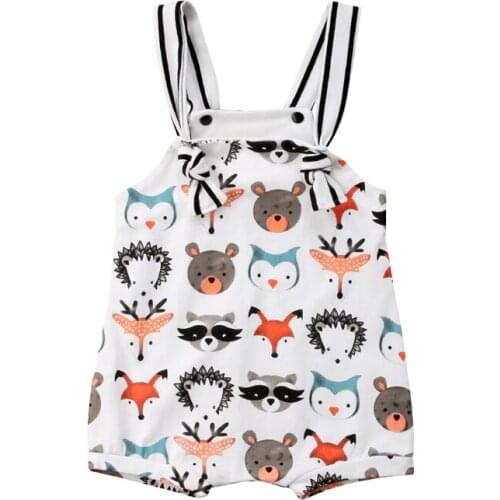 Cute Newborn Baby Girl Summer Sleeveless Cartoon Animal Cotton Romper Jumpsuit Outfits Sunsuit Clothes