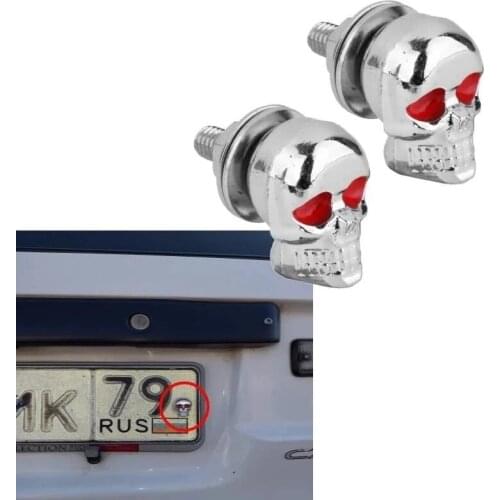 DIY 3D Design Decoration Chrome Spikes Skull Universal Car Motorcycle Metal Chrome red Skull License Number Plate Frame Screw NE