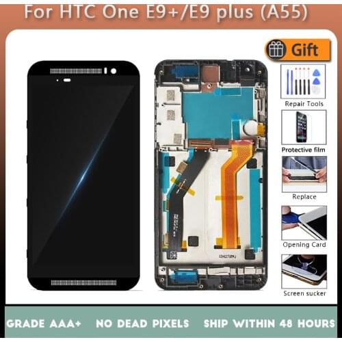For HTC One E9 plus A55 LCD screen assembly with front case touch glass, E9 plus E9pw LCD Display original Black White