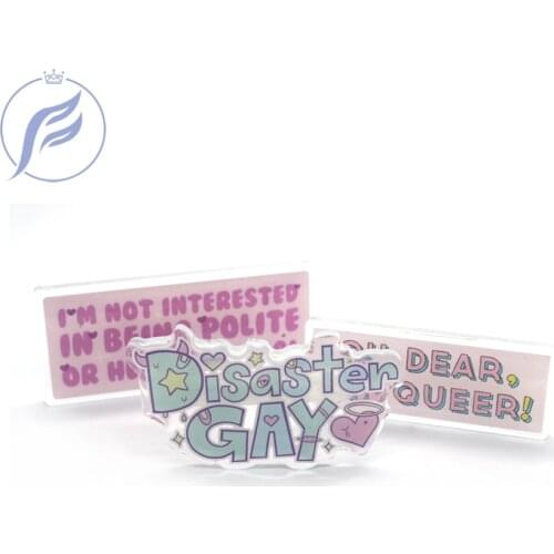 FANGQINGMAO custom cartoon anime acrylic badge wholesale logo printed clear plastic name badges with safety pin