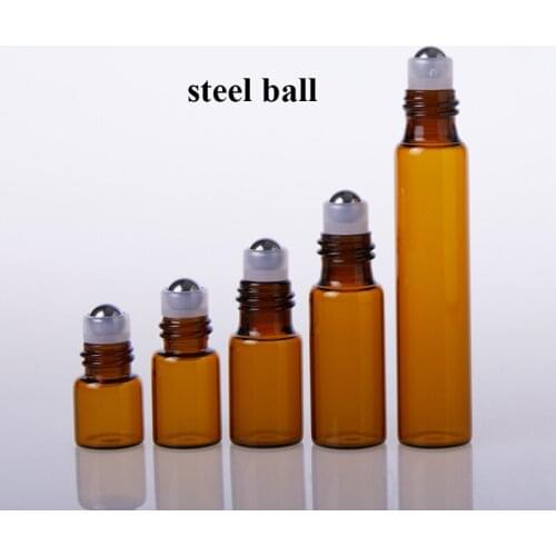 Hot Sale 1 2 3 5 10ml Amber Glass Essential Oil Roll on Bottles Test Vials with Roller Ball for Doterra