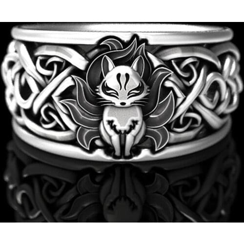 New Arrival Viking Gothic Ring Hallow Out Cartoon Fox Rings Vintage Silver Color Rings For Men Women Hip Hop Party Jewelry Gift