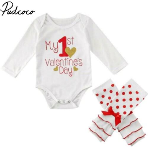 Pudcoco 2020 Spring Love Girl Set 0-24M Cute Newborn Baby Girl My 1st Valentine Days Clothes Set Bodysuits+Dot Stockings Outfits