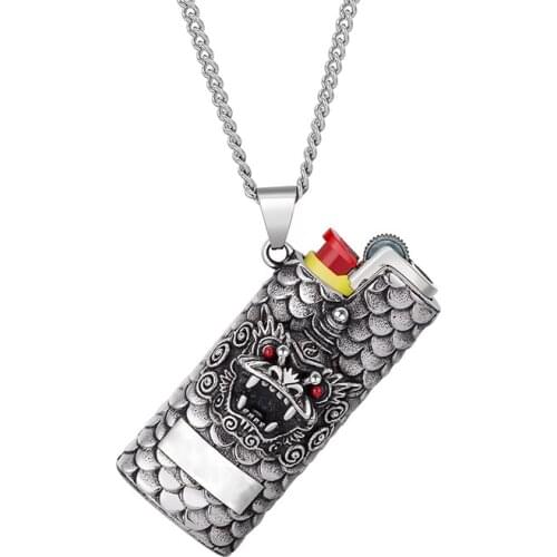 Creative Trend Lion For BIC J5 And Disposable Lighter Necklace Titanium Steel Silver MenS All-Match Pendant