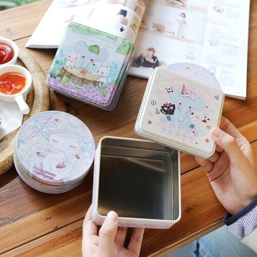 Cute Elephant Square Wedding Gift Box Candy Coins Sugar Tea Coffee Storage Case Small Round Mermaid Tin Box Food Container