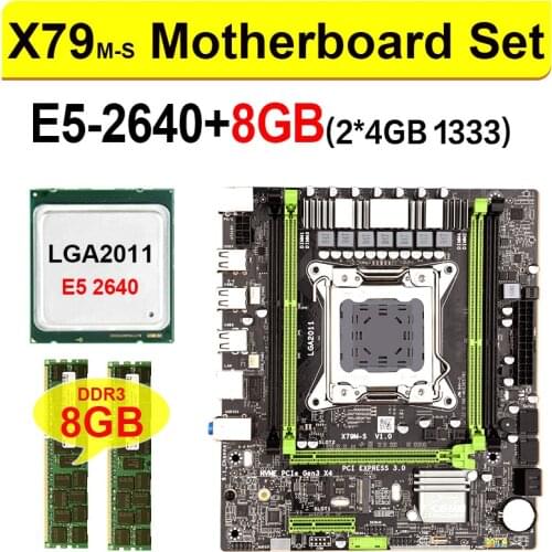 JINGSHA X79 M-S motherboard LGA2011 E5 2640 CPU 2pcs x 4GB = 8GB DDR3 1333Mhz ECC REG Memory Set M-ATX combos M.2 SSD