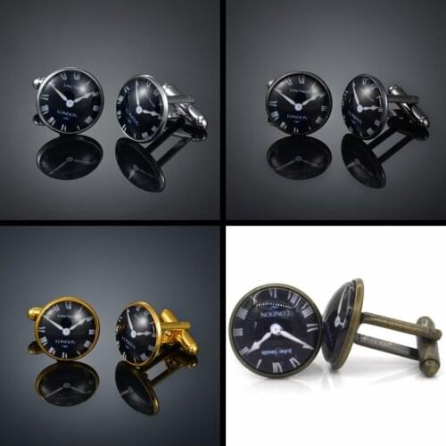 Copper time table clock pointer four color metal glass mens French shirt Cufflinks