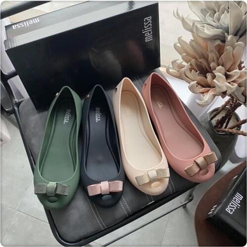 Melissa Summer Fashion Korean Style Classic Bowtie Shallow Women Beach Sandals Pointed Toe Wedges Slip-On Lady Jelly Shoes