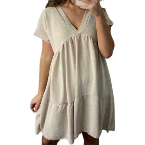 Mini dress women elegant 2021 Summer Solid Color V Neck Women Short Sleeve Ruffles Dress for Dating Army Green XXL vestidos