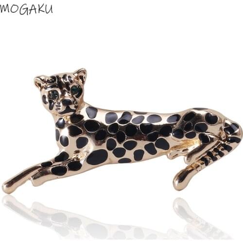 MOGAKU Classic Leopard Enamel Brooch Women Men Cheetah Pins High Quality Fashion Jewelry Coats Suit Accessories Banquet Gifts