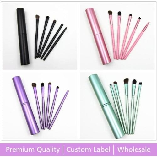 Makeup 5 Pcs Brushes Set Travel Mini Eye Eyeshadow Eyebrow Eyeliner Blush Brushes Cosmetic Kit with Round Box Custom label logo