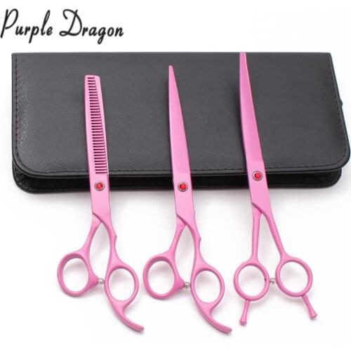 Z3102 U3Pcs Suit 7INCH Purple Dragon Animal Shears Grooming-for-dog Cutting+Thinning+UP Curved Shears Professional Pets Scissors