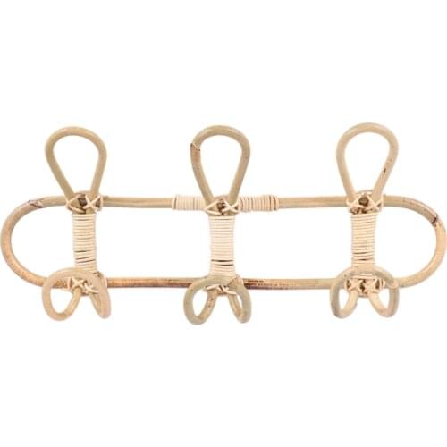 Rattan Wall Hooks Kids Garments Organizer Rack Clothes Hat Hanging Hook Rattan Hanger Kids Room Decor Hanger