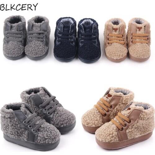 New Fashion Brand Baby Crib Shoes Newborn Footwear Toddler Baby Boys Booty Plush Shoes Anti Slip Soft Sole Shoe 0-18M Trainers