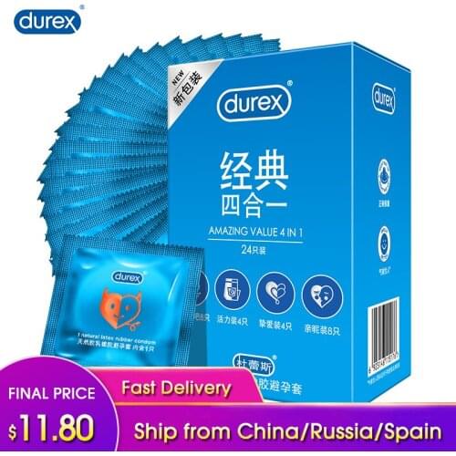 Condoms Durex Male 4 Types 24pcs Natural Latex Extra Lubricanting Penis Condoms Erotic Goods Adult Sex Toys for Couple Wholesale