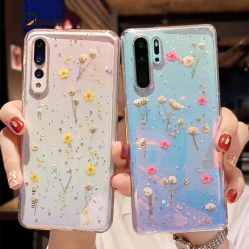 Pressed Real Dried Flower Glitter Clear Case For Xiaomi Red Mi 10 Pro A3 Redmi Note 8 7 Pro 7A 8T K30 Transparent TPU Soft Cover